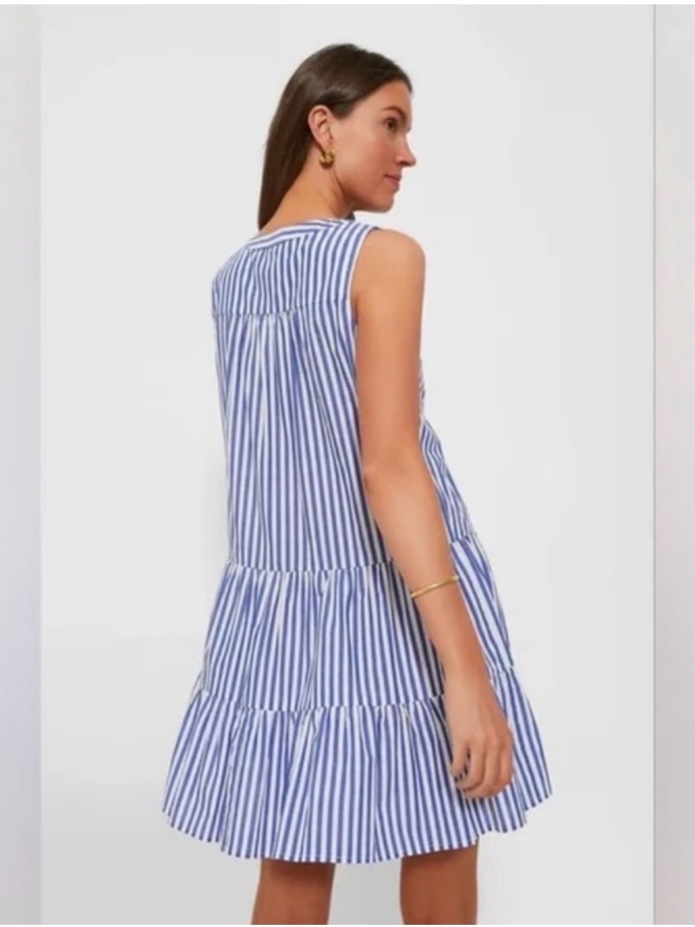 Pomander Place Tuckernuck XL Blue White Stripe Tiered Mini Dress Coastal Coverup - Picture 2 of 10
